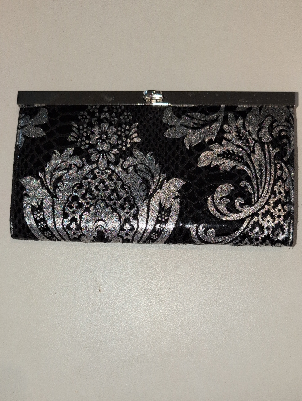 Black and Silver Floral Evening Clutch